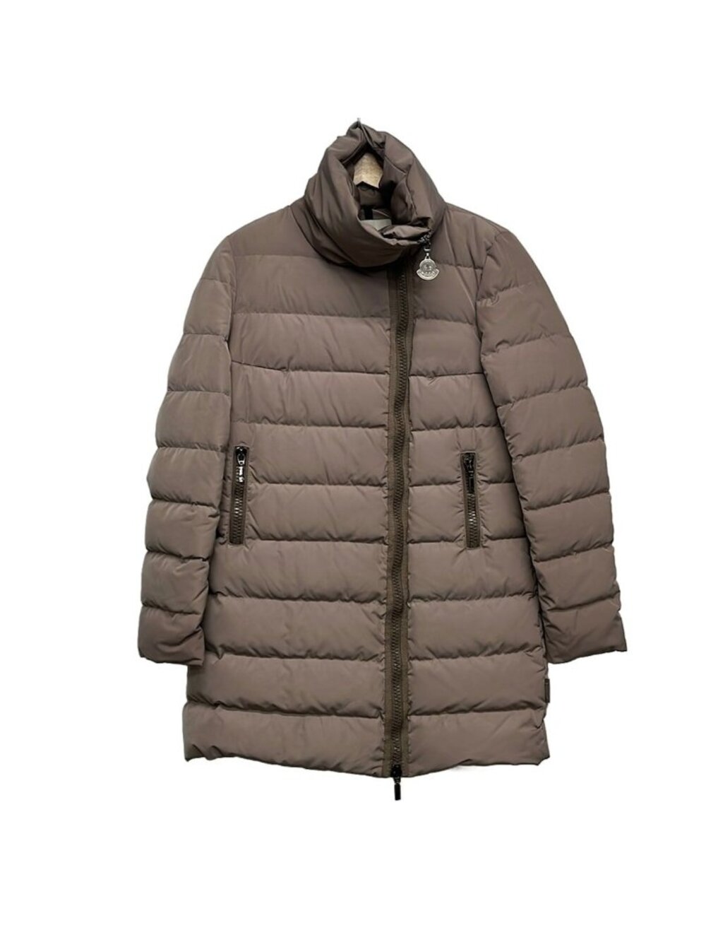 Moncler Down Coat XS Gerboise Gray Beige Long Sleeve Zip Up Winter 0